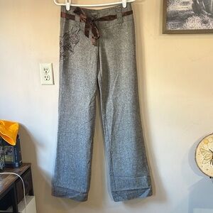 Vintage Guess Brown Wool Blend Tweed Appliqué Ribbon Belt Trouser Size 24